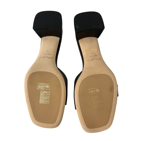 Jimmy Choo Black Hawke 40 Block Leather Slide Sandal Shoes Sz 38 US 8 - Picture 6 of 11